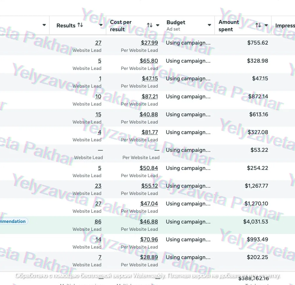 Ad account screenshot: cpa proof dashboard