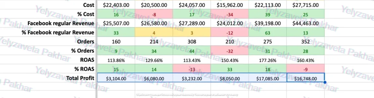 Ad account screenshot: after weekly profit dashboard 4