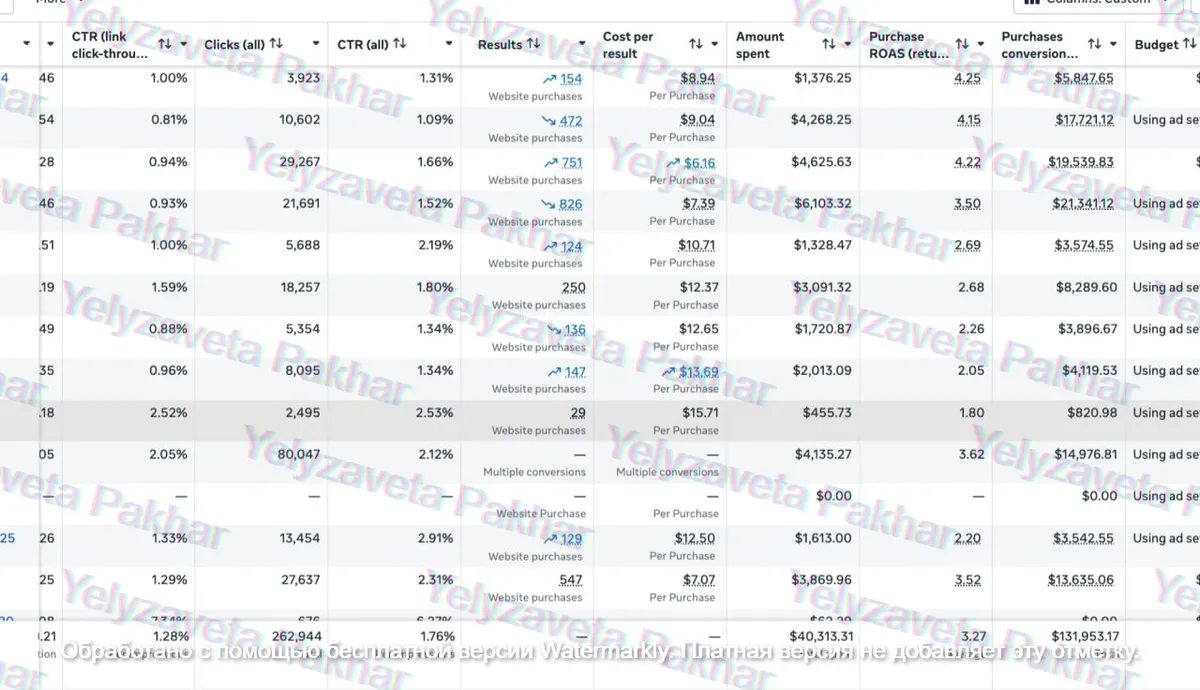 Ad account screenshot: ad account breakdown